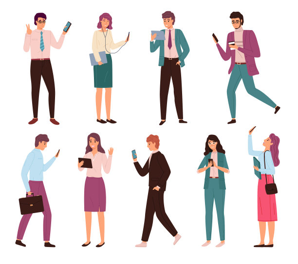 有电子产品的商务人士，有男有女图片下载