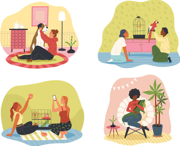 人们和他们的宠物在家里快乐图片下载