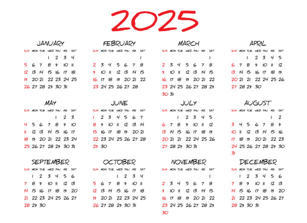 2025年每月日历模板图片下载