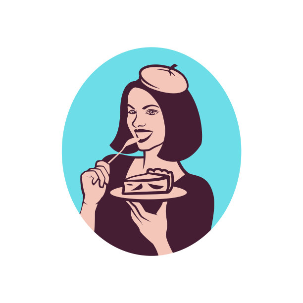 戴着贝雷帽的迷人女孩正在享受馅饼图片下载