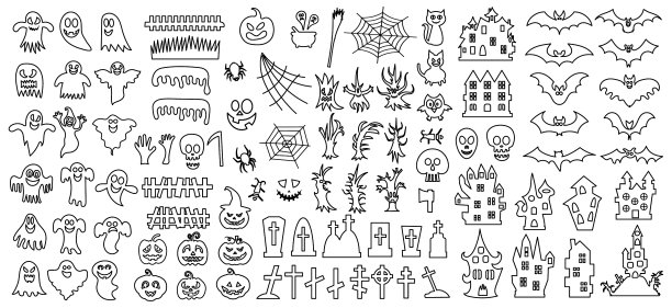 将万圣节的剪影设置在白色上图片下载