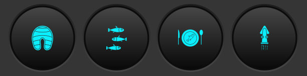 设置鱼排，鱼，鱼在盘子和章鱼图标。向量图片下载