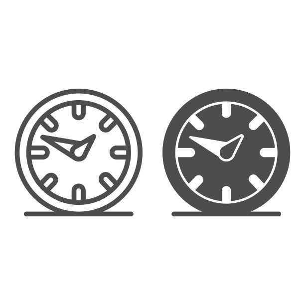 带有两只指针线和固体图标的挂钟，房间装饰概念，白色背景上的时钟标志，移动概念和网页设计的轮廓风格的挂钟图标。矢量图形。图片下载