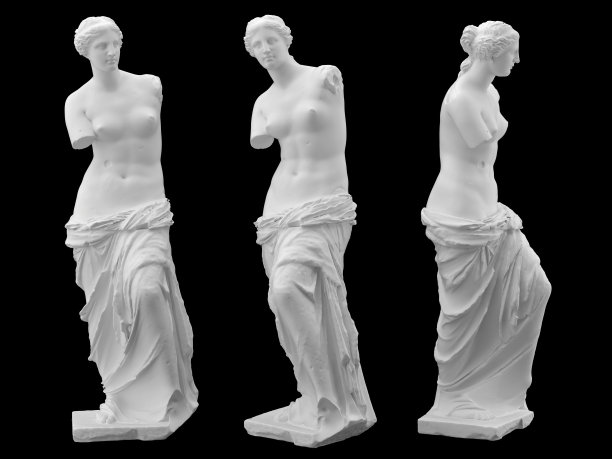 孤立在黑色背景上的维纳斯雕像。3 d图像。图片下载