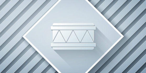 剪纸鼓图标孤立在灰色背景。音乐符号。乐器符号。纸艺术风格。矢量图图片下载