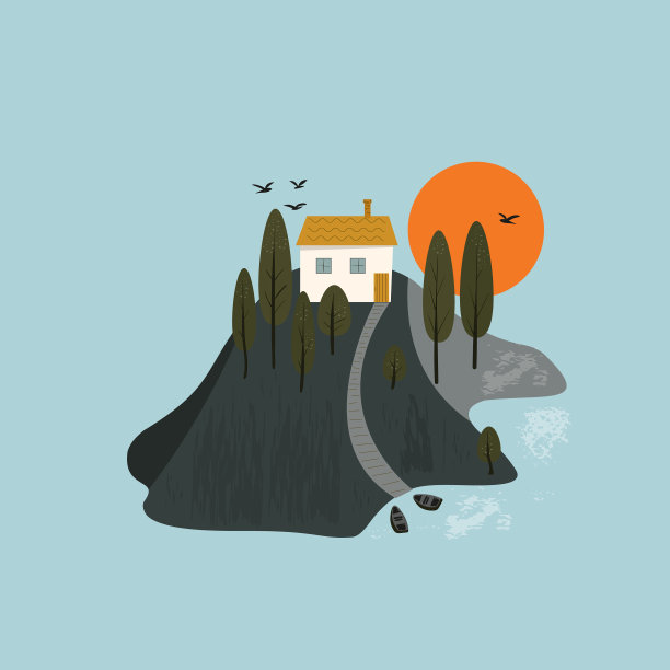 有小山、白宫、湖和船的场景图片下载