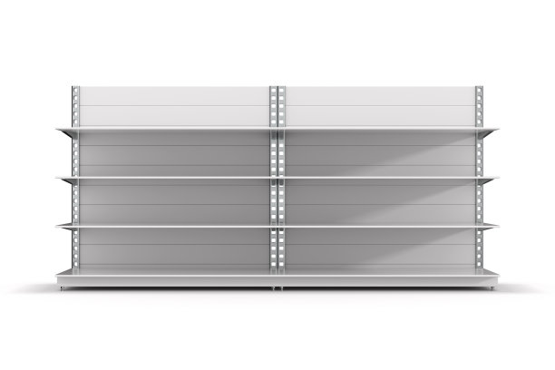 白色背景下空荡荡的商店货架。孤立的3 d演示图片下载