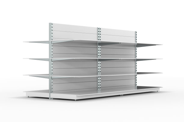 白色背景下空荡荡的商店货架。孤立的3 d演示图片下载