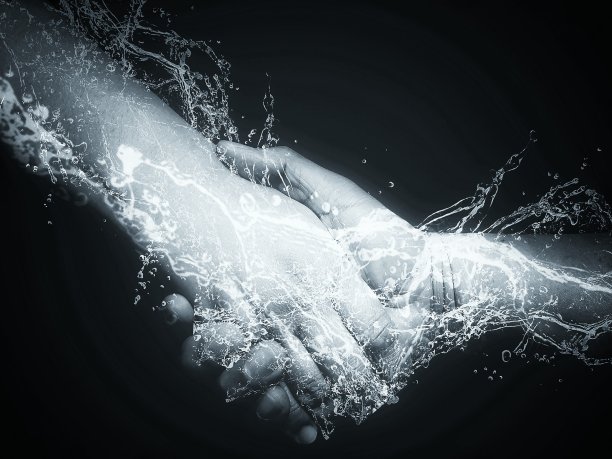 握手和飞溅的插图图片下载