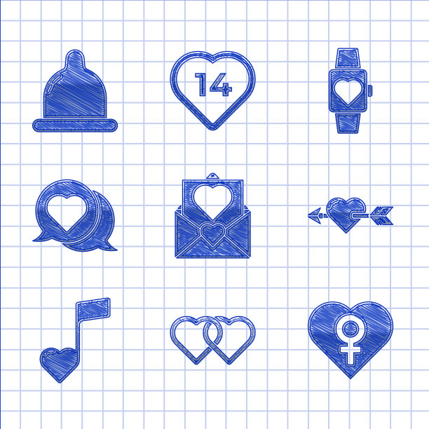 用信封套上情人节的心两连在一起图片下载