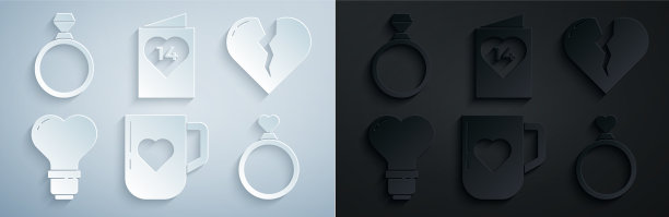 设置咖啡杯和心碎或离婚的心图片下载