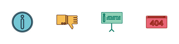 设置“信息”、“不喜欢”和“带有404错误图标的页面”。向量图片下载