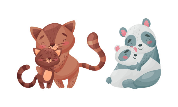 动物妈妈和小动物放野猫和浣熊图片下载