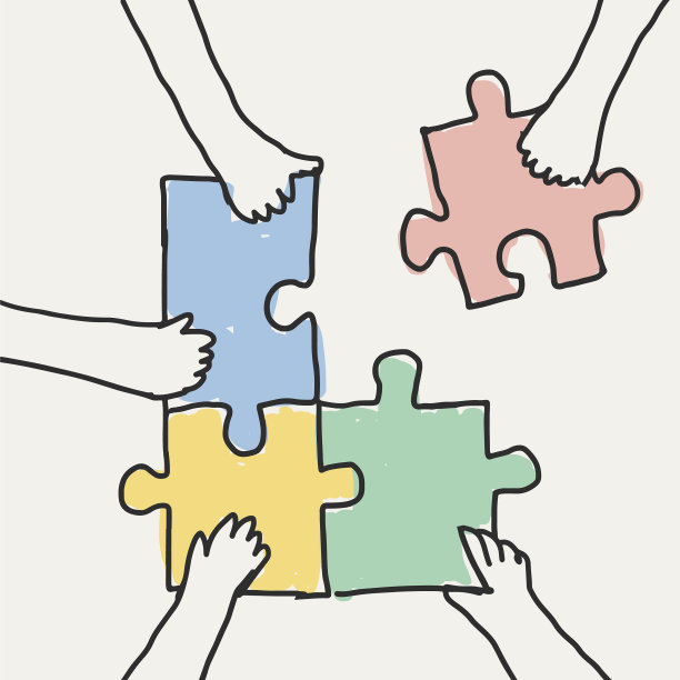 团队涂鸦手连接拼图图片下载