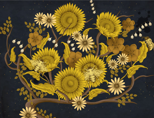 蜜蜂和花朵背景图片下载