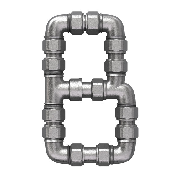 3d渲染工业字母由铁水管隔离在白色背景上图片下载