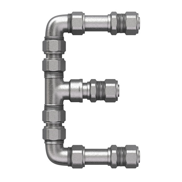 3d渲染工业字母由铁水管隔离在白色背景上图片下载
