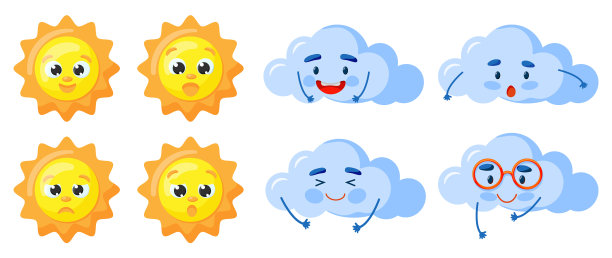 设置卡哇伊太阳和云彩孤立的背景图片下载