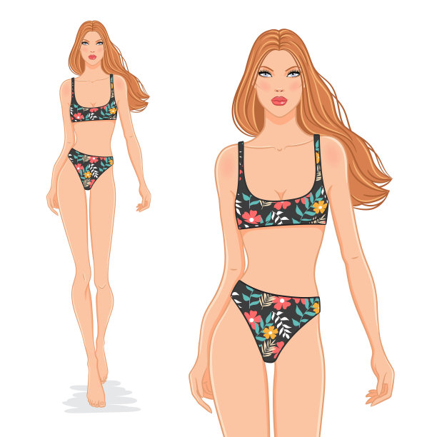 漂亮时尚的女人穿着时髦的泳衣图片下载