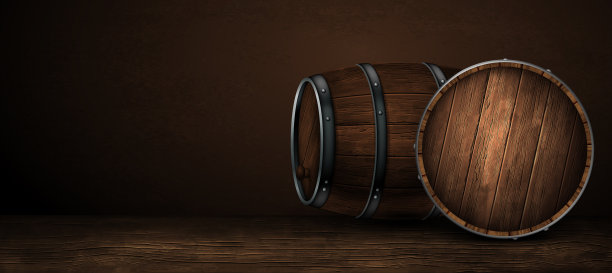 啤酒桶和瓶盖高度木制背景图片下载