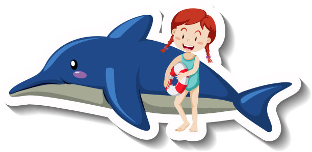 小女孩穿着泳衣和充气海豚图片下载