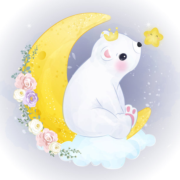 可爱的水彩画北极熊图片下载