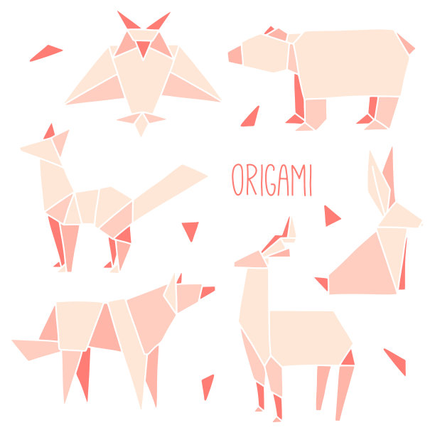 折纸图标集合可爱的6个粉红色图片下载