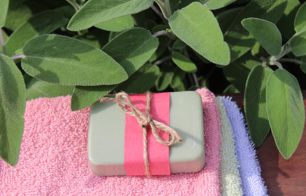 鼠尾草肥皂，鼠尾草和毛巾图片下载