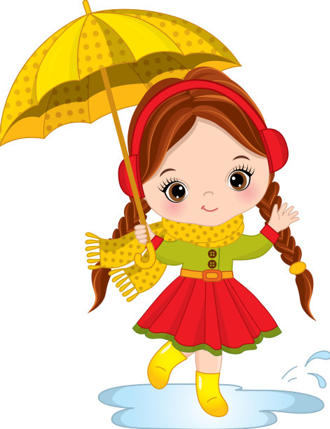 可爱的红发小女孩撑着伞图片下载