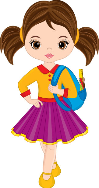 可爱的学校少女黑发女孩拿着背包图片下载