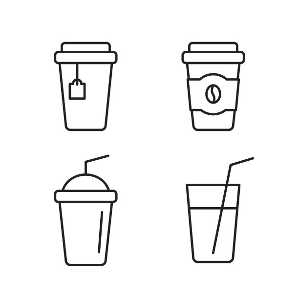饮料杯图标线设置咖啡，茶和思慕雪图片下载