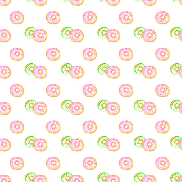 水彩画套装糖果。甜甜圈，蛋糕，糖果，松饼，甜甜点卡，请柬，生日，咖啡馆，菜单和更多。甜甜圈放在孤立的白色背景上。水彩。插图。模板。特写镜头。手绘。图片下载