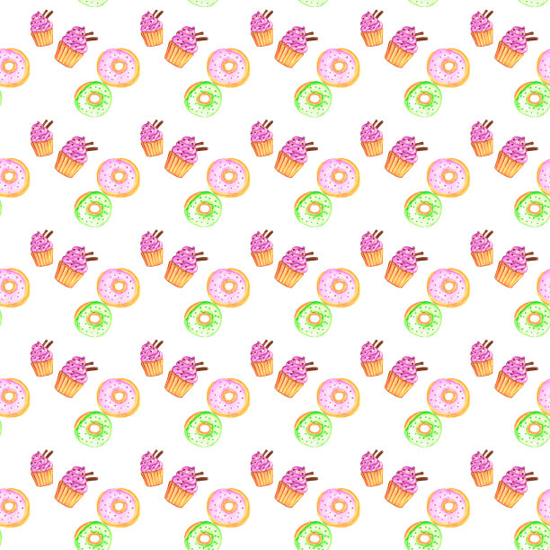 水彩画套装糖果。甜甜圈，蛋糕，糖果，松饼，甜甜点卡，请柬，生日，咖啡馆，菜单和更多。甜甜圈放在孤立的白色背景上。水彩。插图。模板。特写镜头。手绘。图片下载