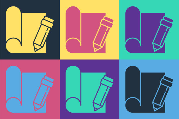 波普艺术工程绘图纸和彩色背景上孤立的铅笔图标。矢量图图片下载