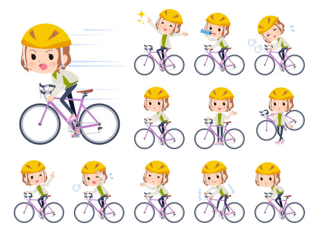 一组休闲时尚女人在公路自行车图片下载