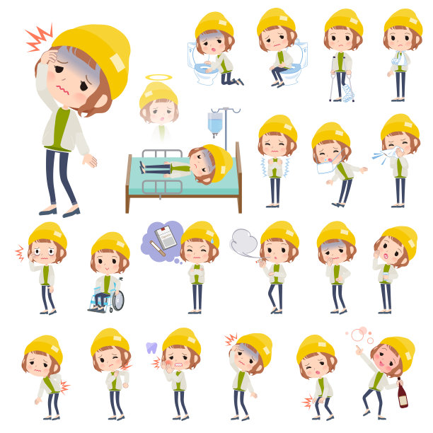 一套休闲时尚女性的受伤和疾病图片下载