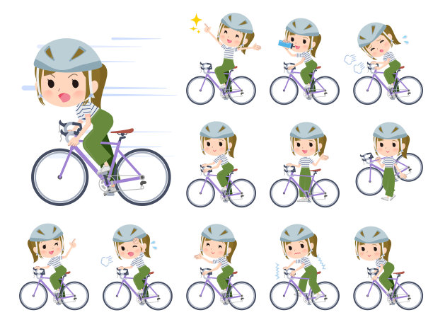 一组休闲时尚的女性骑在公路自行车上图片下载