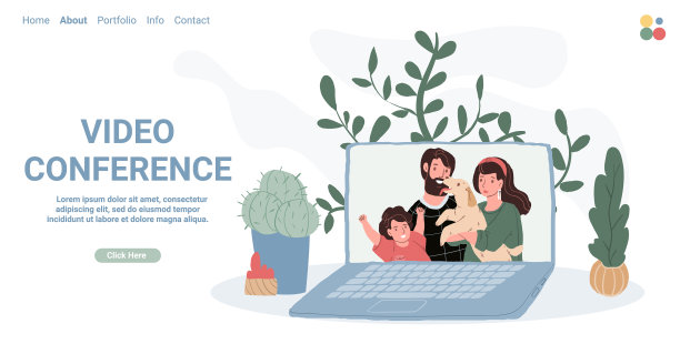 卡通flat幸福家庭人物在屏幕上图片下载