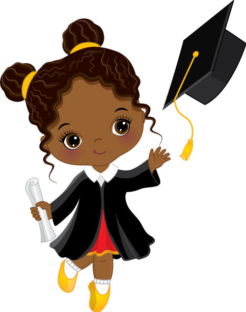 可爱的黑人小女孩扔毕业帽图片下载