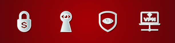 设置金钱锁，锁眼，盾牌和和VPN计算机网络图标。向量图片下载