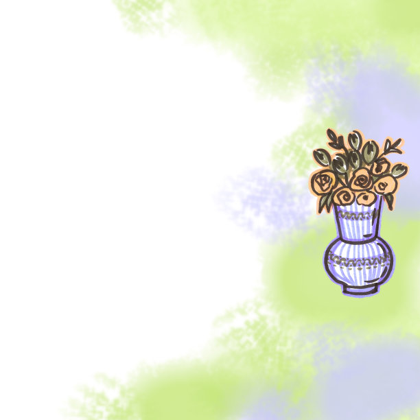 感觉钢笔模式模板邀请或贺卡庆祝在线艺术风格的白色和紫罗兰绿色背景的文本。橙色玫瑰在紫色花瓶中花束图片下载