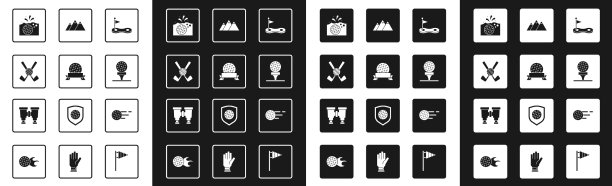 用旗球越过高尔夫球杆设置高尔夫球洞图片下载