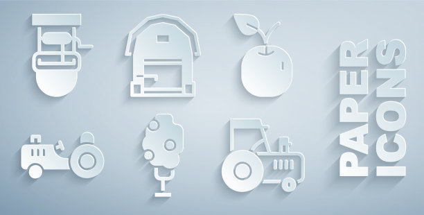 树与苹果，苹果拖拉机农场房子图片下载