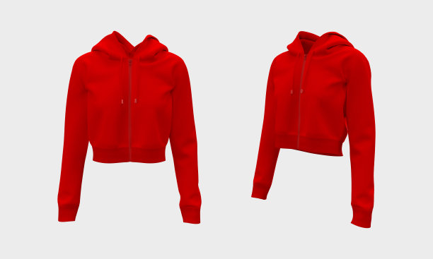 空白裁剪的连帽运动衫模型与拉链在前面和侧面的观点图片下载