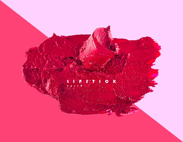 矢量红色唇膏涂抹污点在彩色背景，爱的背景，化妆品组成，化妆设计插图，现实的唇膏笔画图片下载