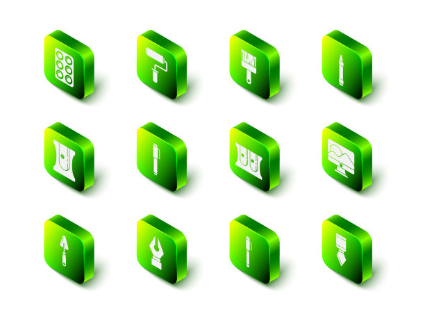 设置油漆辊刷蜡笔绘画图片下载