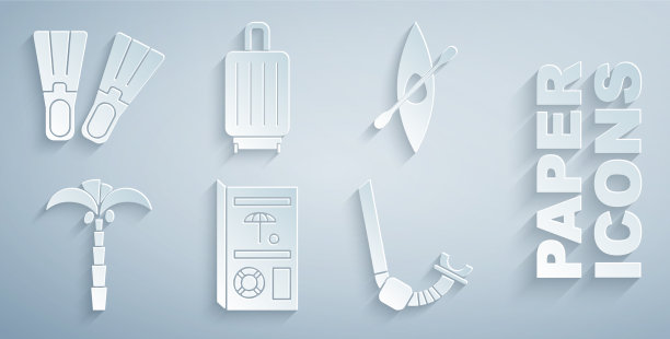 设置旅游手册，皮划艇或独木舟和桨图片下载