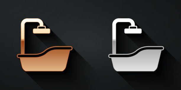 金色和银色的浴缸图标隔离在黑色图片下载