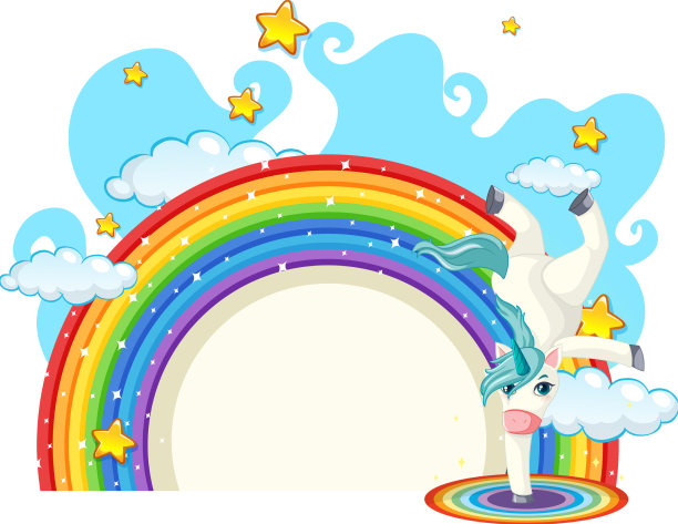 独角兽卡通人物与彩虹隔离图片下载