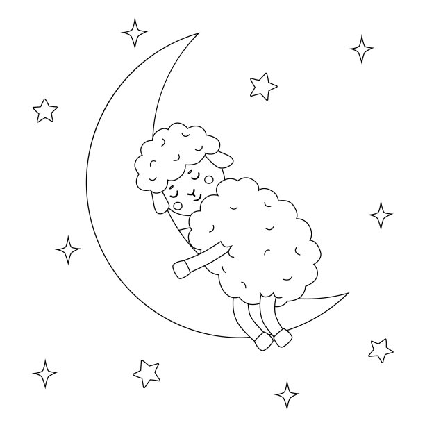 一只可爱的小羊羔在月亮上睡觉图片下载